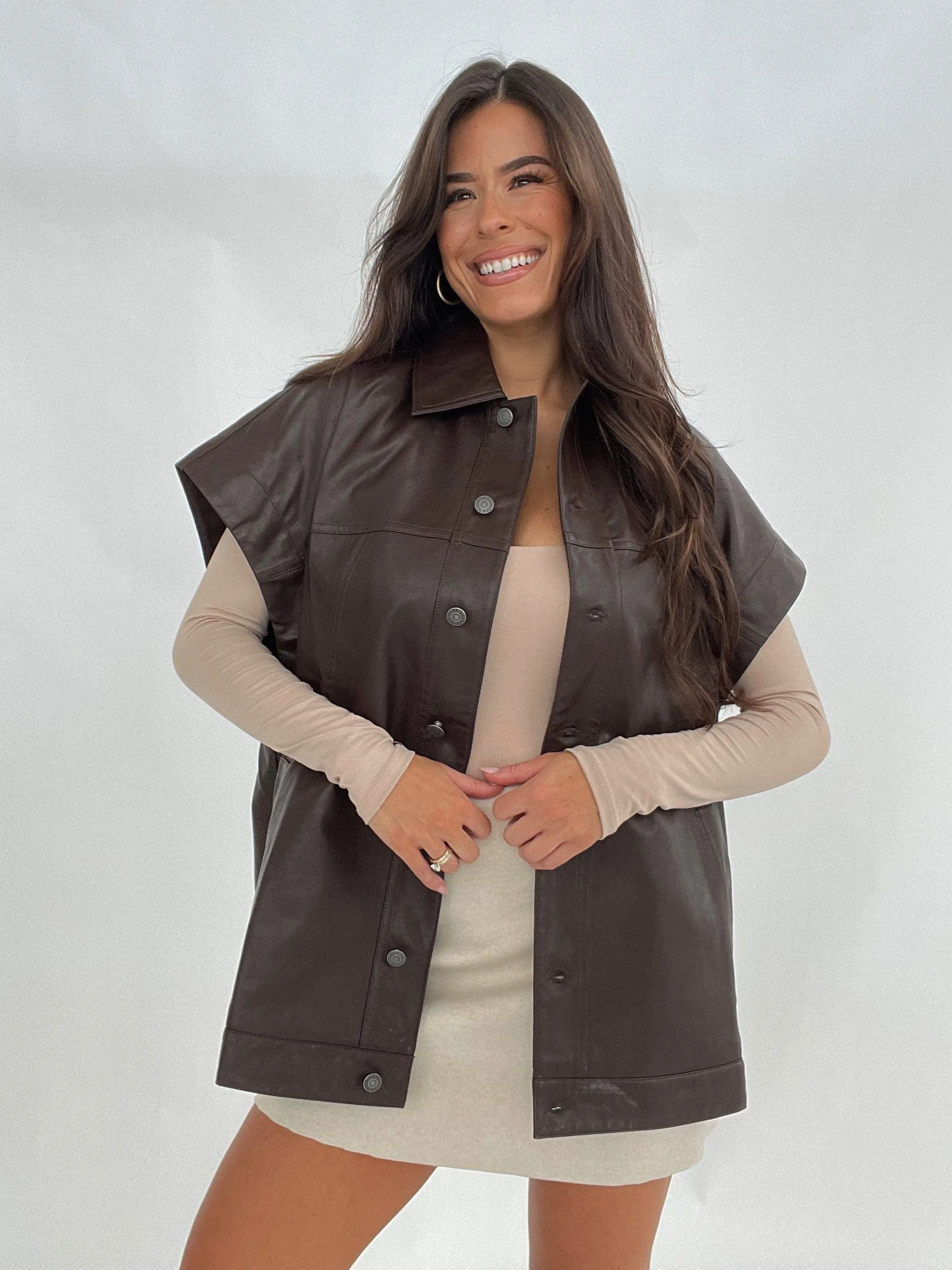 Brown Oversized Leather Vest