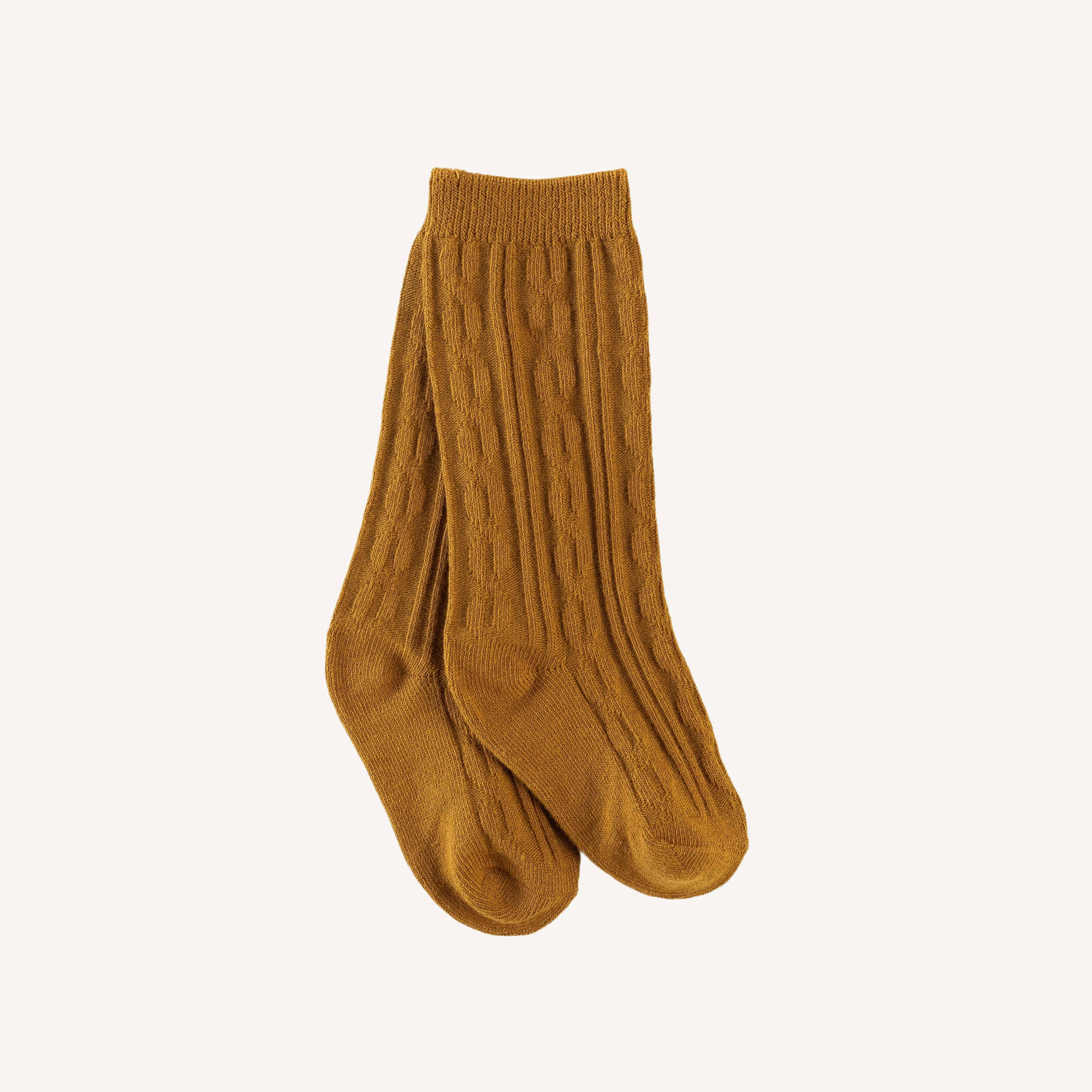 cable knee high socks | mustard | organic cotton cable knit