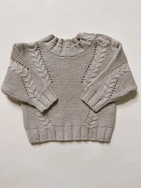 CABLE KNIT SWEATER-HEATHER BEIGE