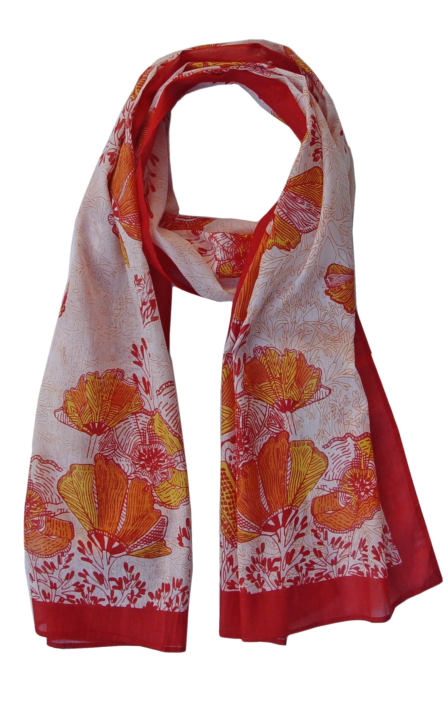 California Poppy Soft Cotton Printed Scarf