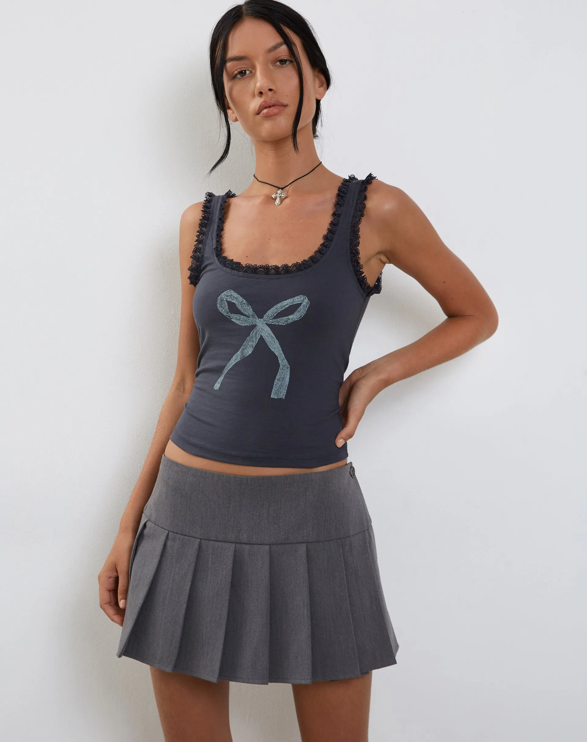 Carillo Lace Trim Vest Top in Ocean Storm Bow Print