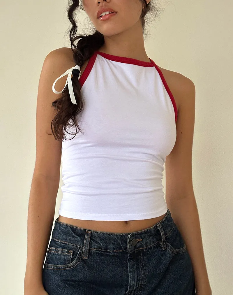 Carti Vest Top in White with Red Binding