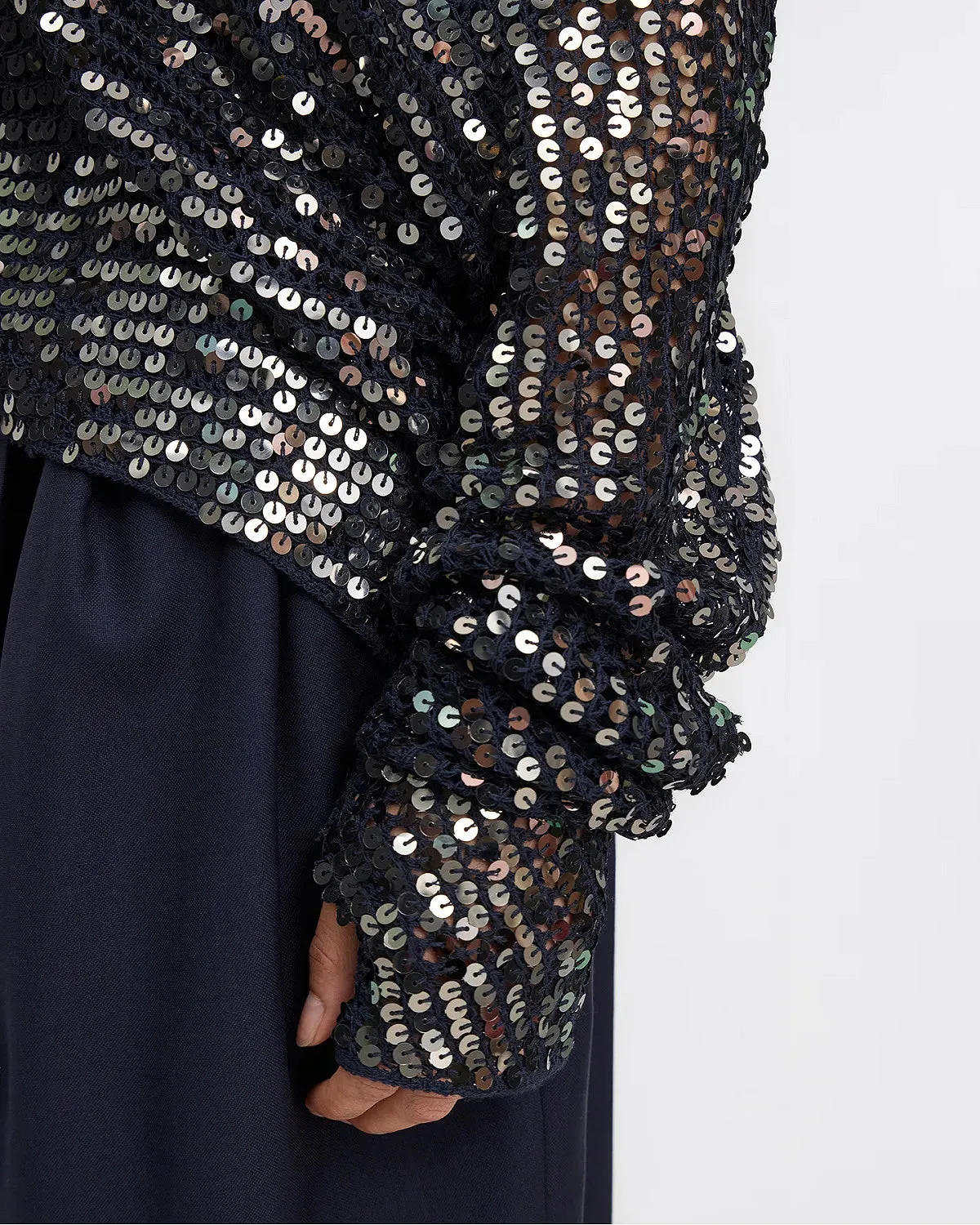 Casper Anthracite Sequin Mesh Sweater