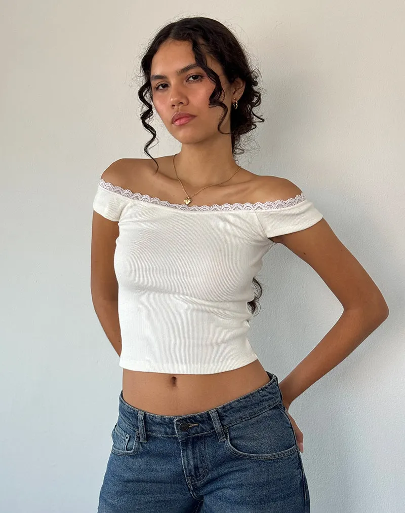 Chacha Top in Off White Rib Lace