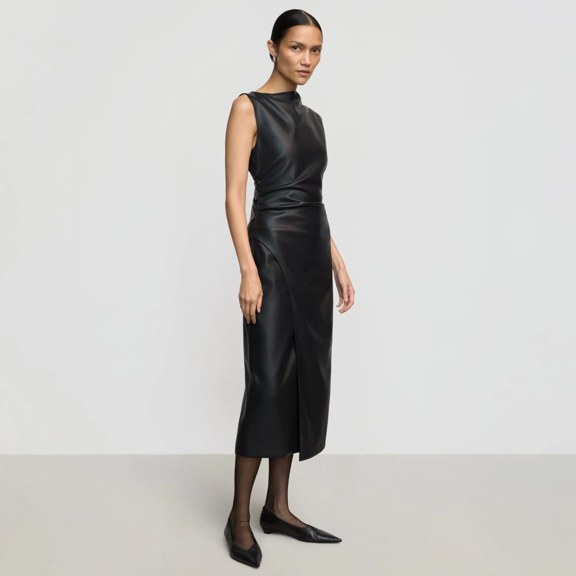 Channing Vegan Leather Wrap-Neck Dress