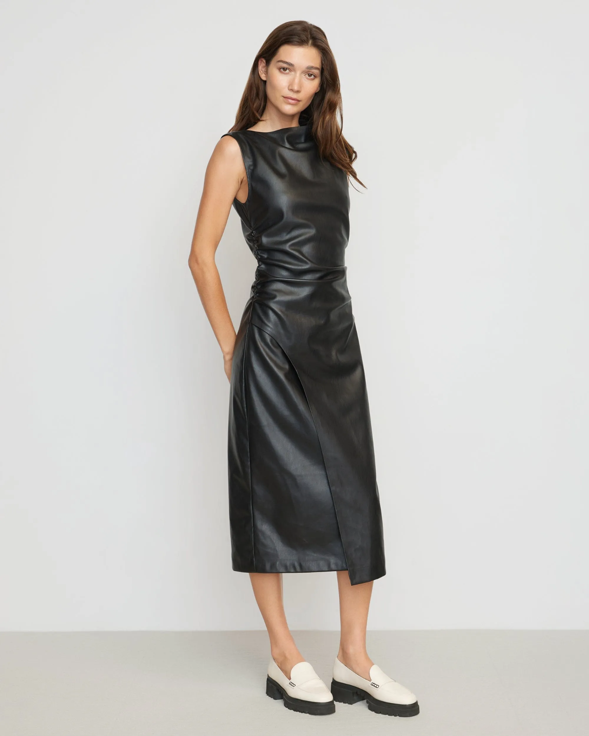 Channing Vegan Leather Wrap-Neck Dress