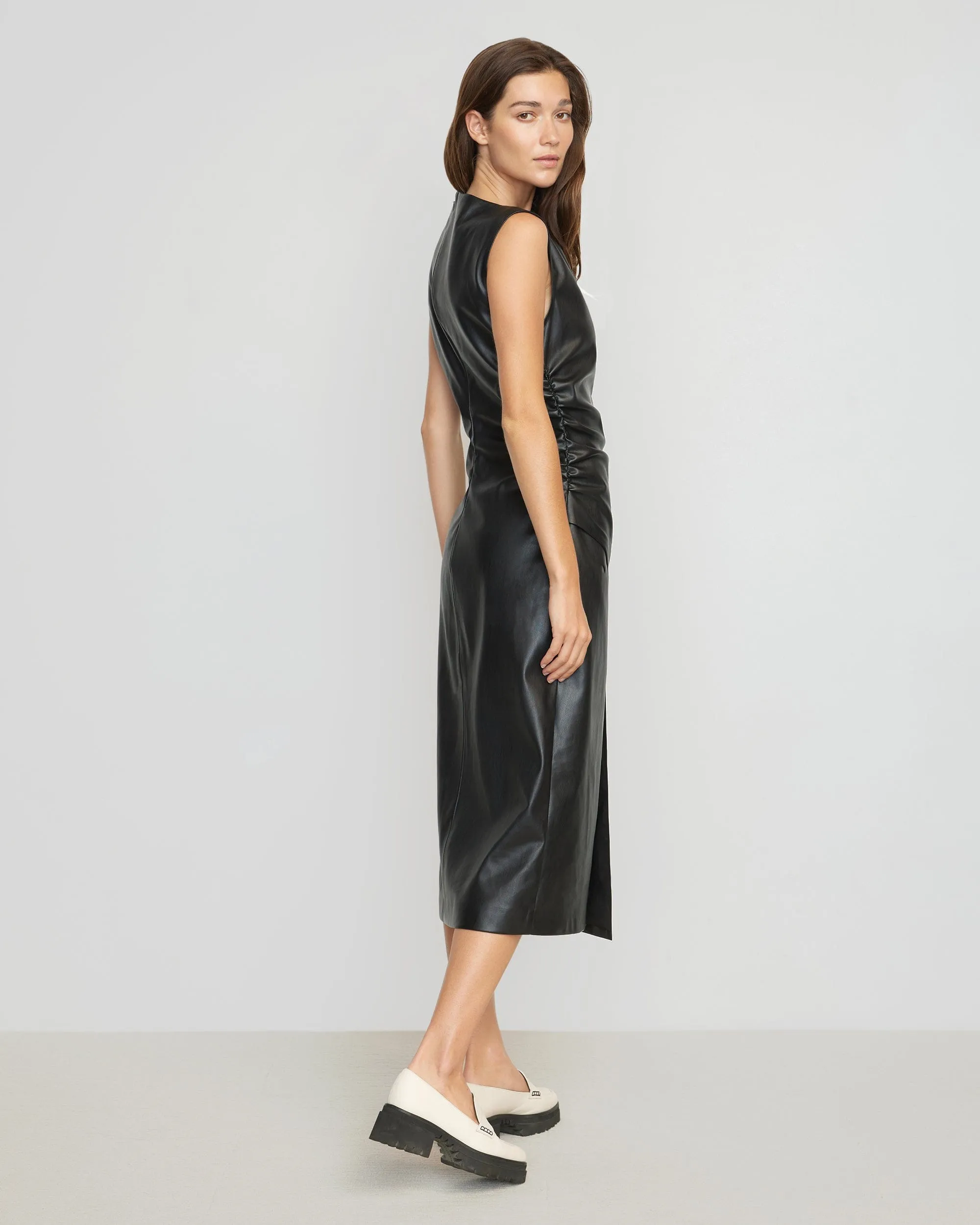 Channing Vegan Leather Wrap-Neck Dress