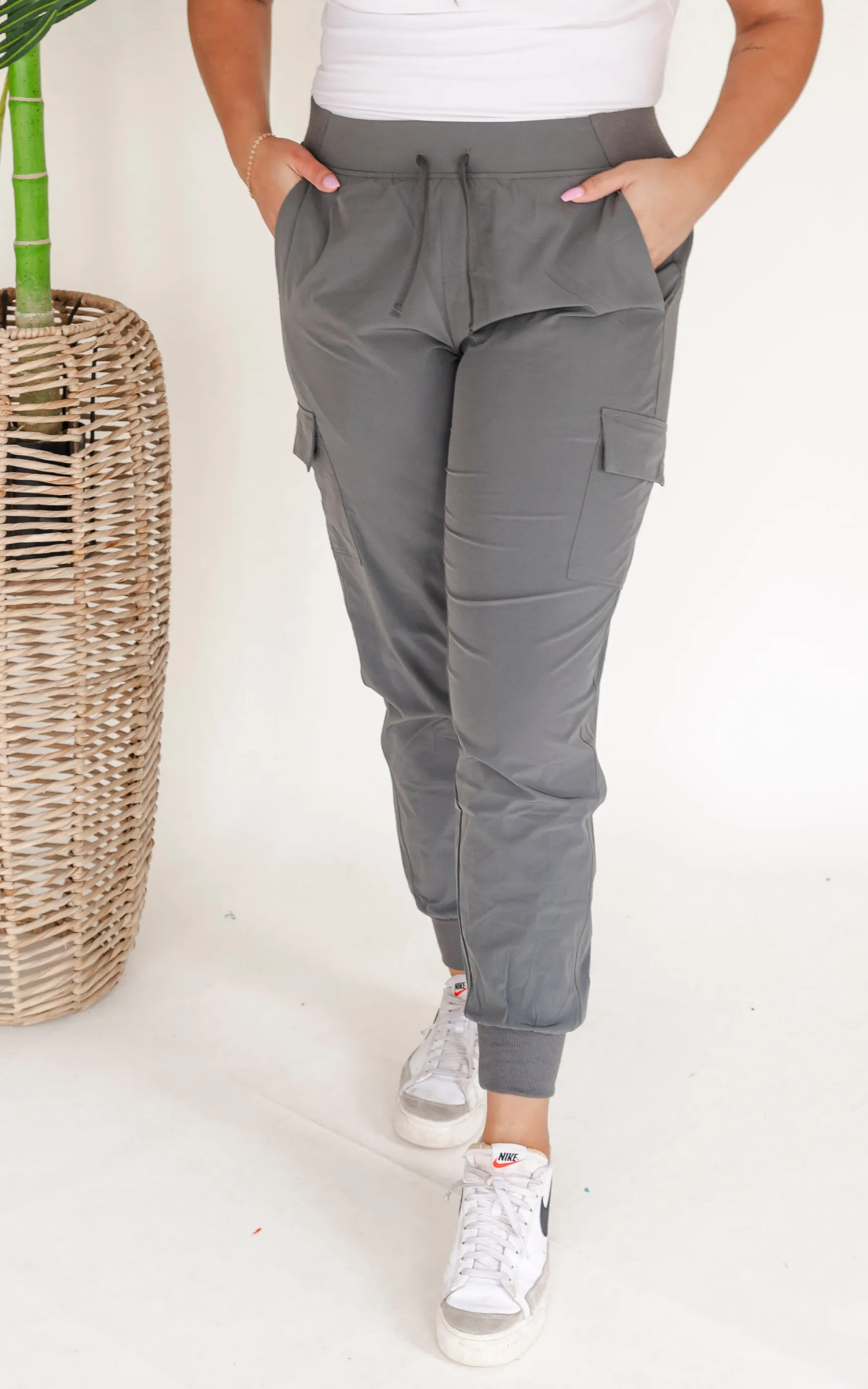 Charcoal High Waisted Solid Knit Jogger