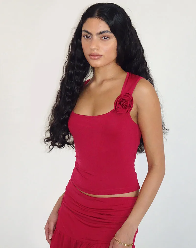 Charley Rosette Top in Lycra Slinky Red