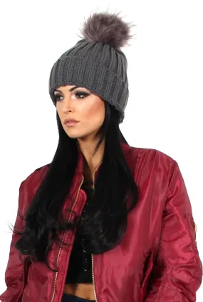 Charlie Grey Faux Fur Bobble Hat