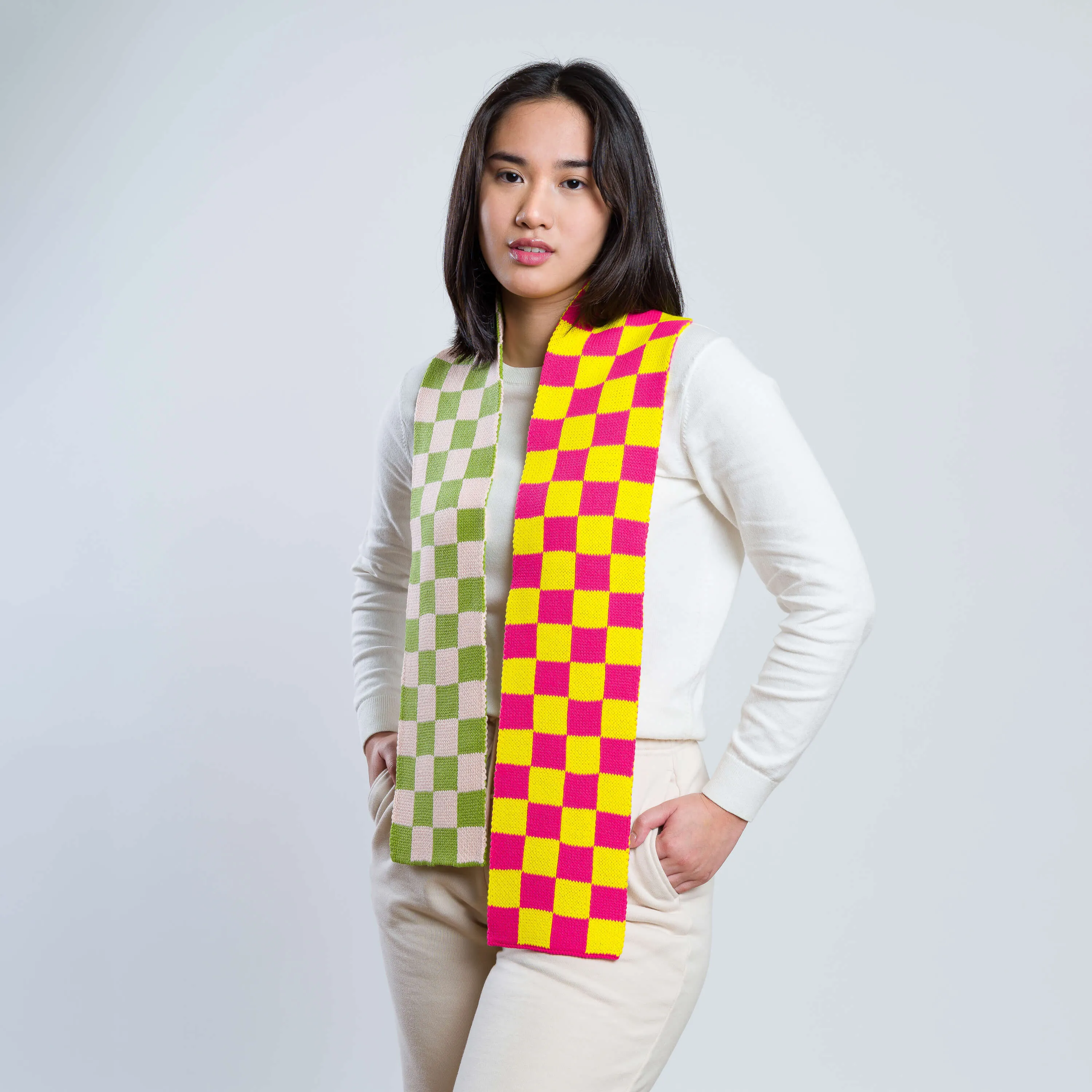 Checkerboard Knit Mini Scarf