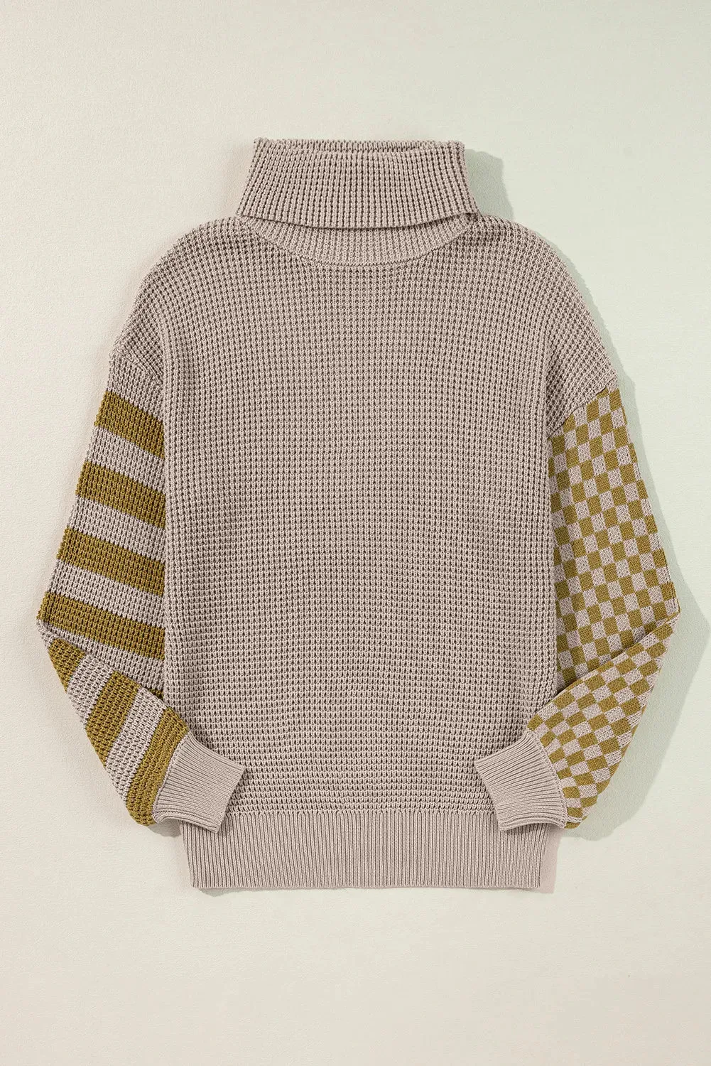 Checkered Striped Turtleneck Long Sleeve Sweater - 2 Colors