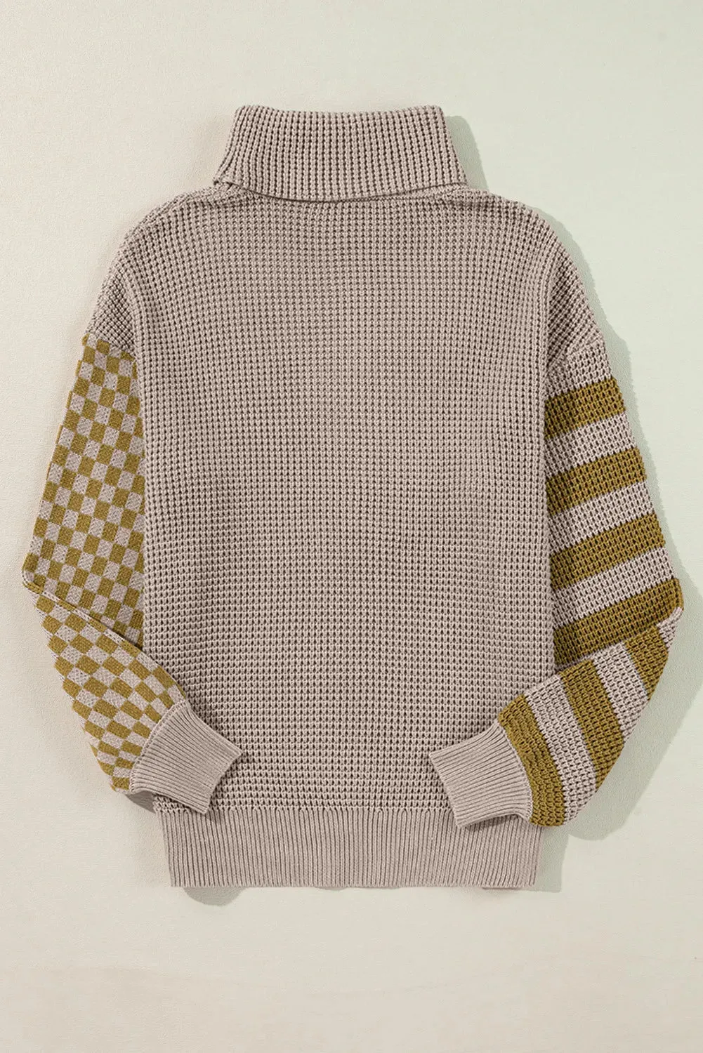 Checkered Striped Turtleneck Long Sleeve Sweater - 2 Colors