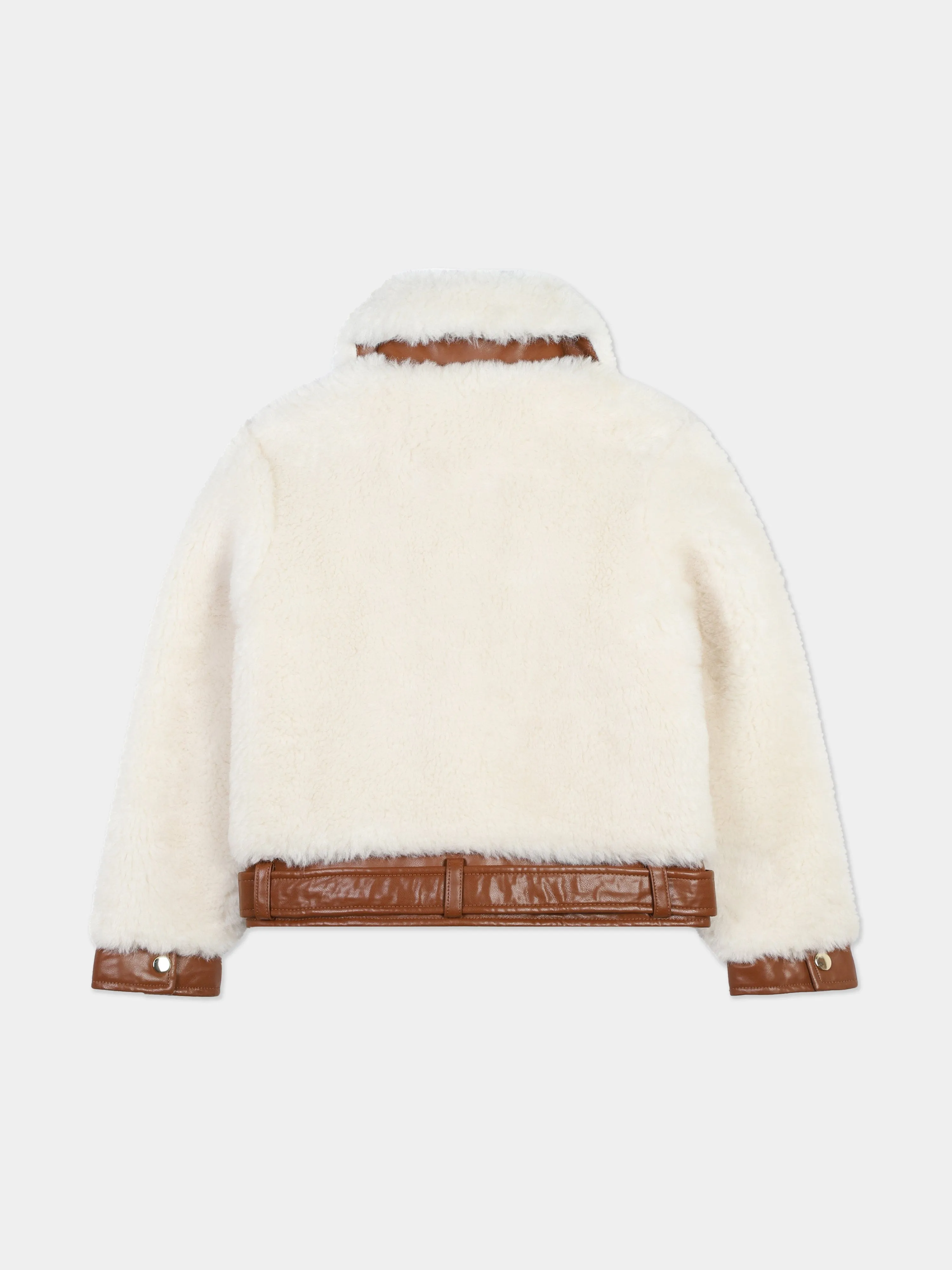 Chloé Girls Faux Shearling Jacket in Ivory