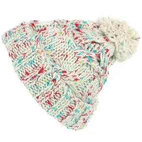 Chunky Knit Colourful Fleck Bobble Beanie Hat - White