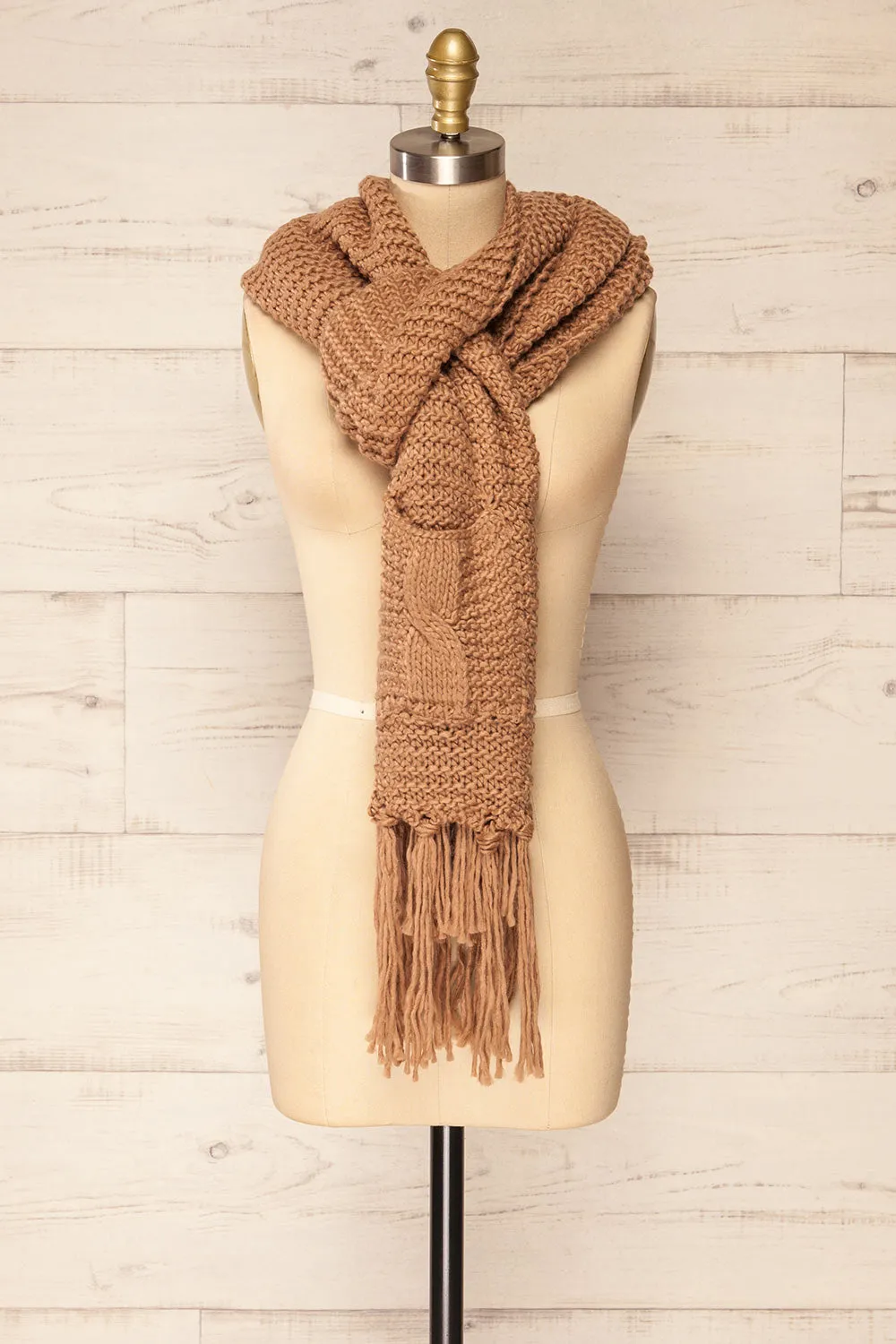 Chunkyss Beige | Thick Knit Scarf w/ Pockets