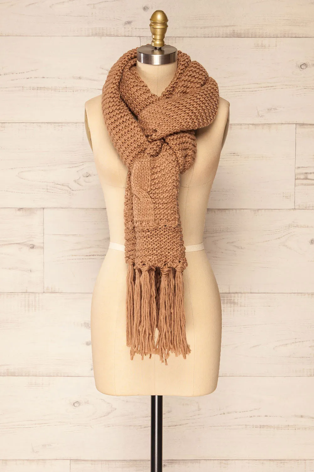 Chunkyss Beige | Thick Knit Scarf w/ Pockets