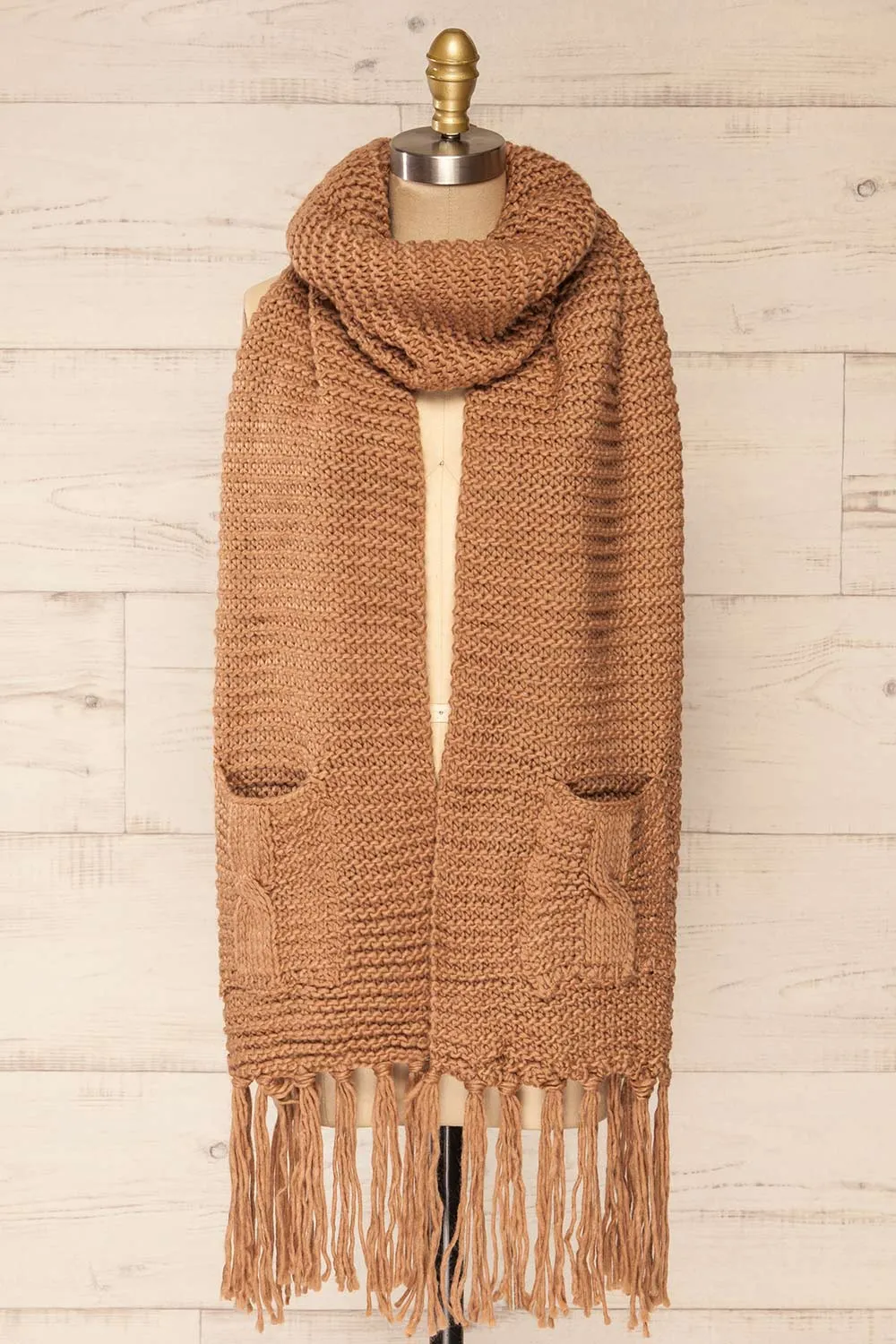 Chunkyss Beige | Thick Knit Scarf w/ Pockets