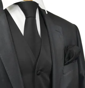 Classic Solid Black Tuxedo Vest Set