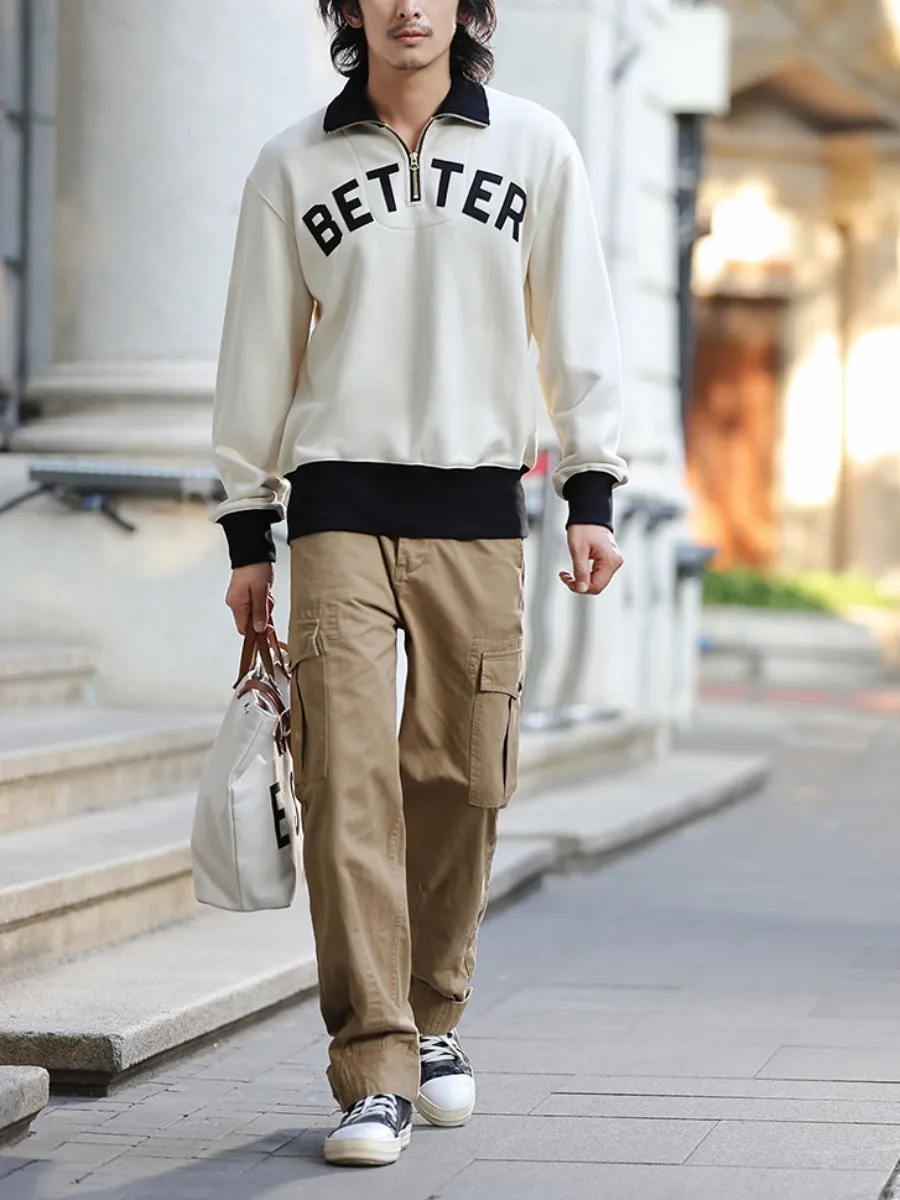 Color Mix Embroidered Quarter-Zip Sweatshirt