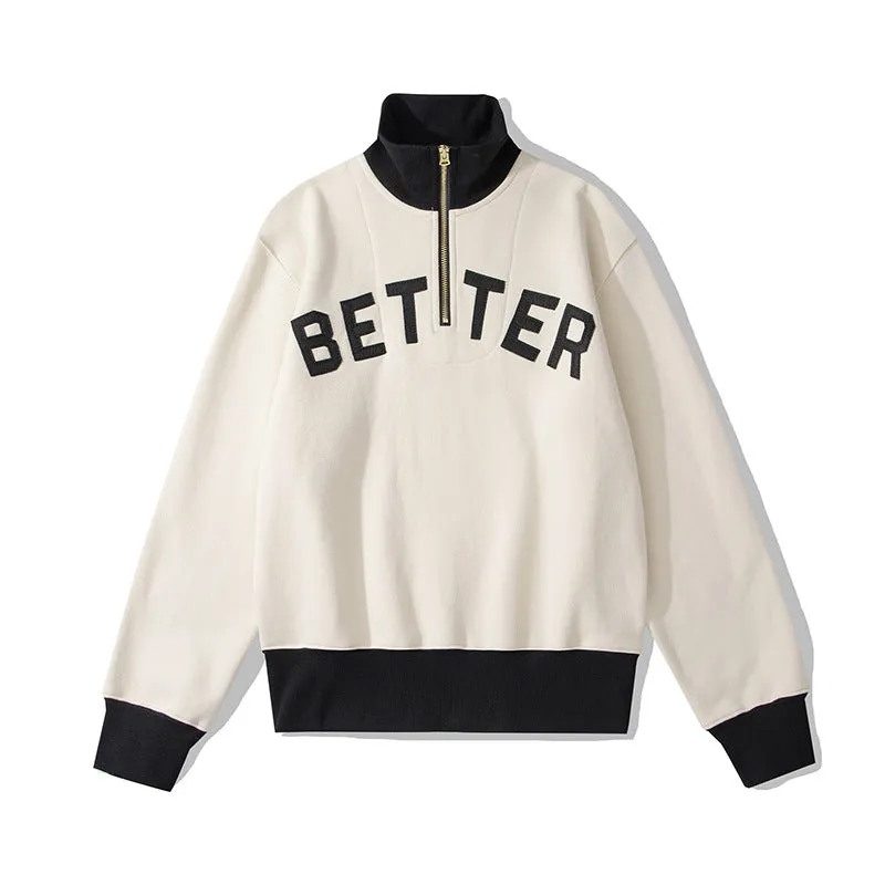 Color Mix Embroidered Quarter-Zip Sweatshirt