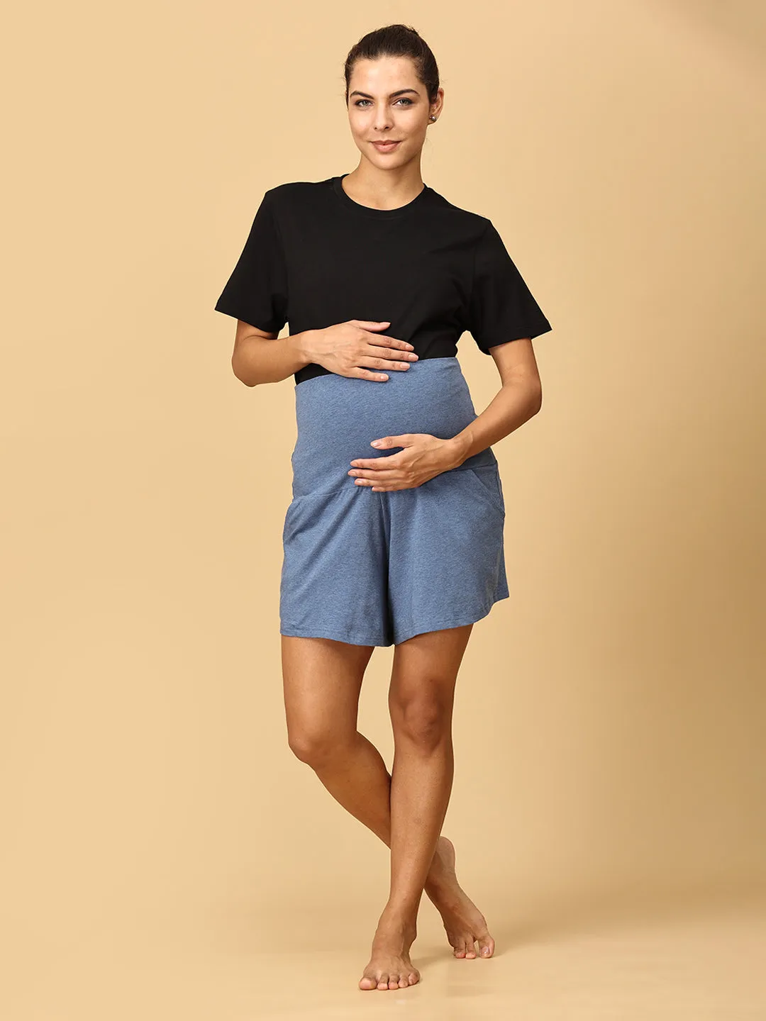 Comfy Maternity Shorts- Blue Melange