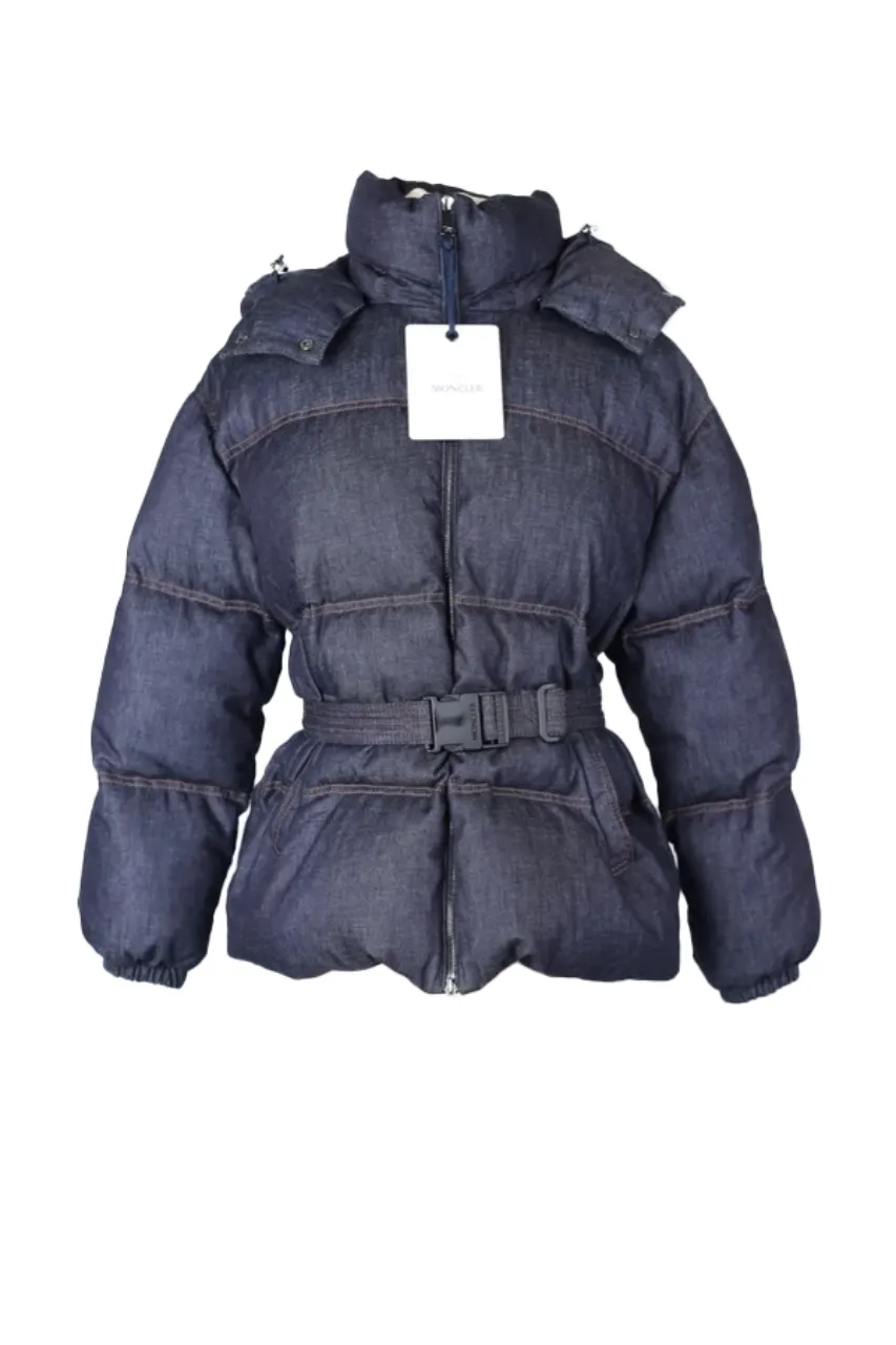 Denim Belted Down Puffer Jacket