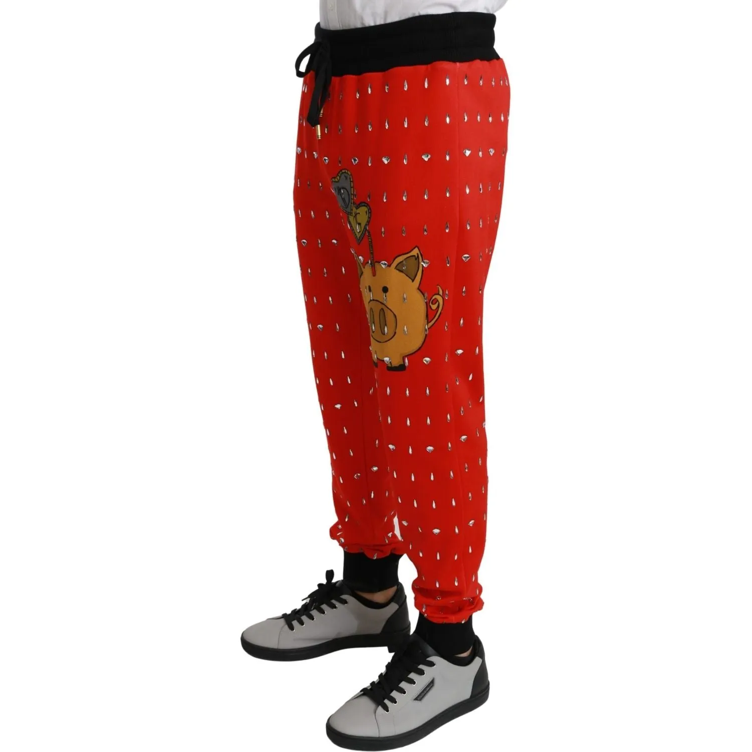 Dolce & Gabbana Chic Red Piggy Bank Print Sweatpants