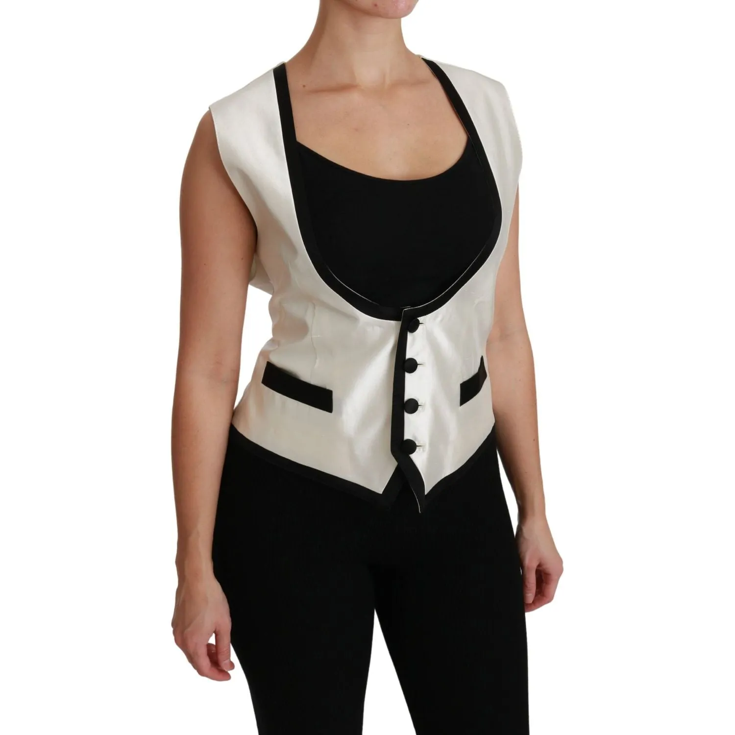 Dolce & Gabbana Elegant Silk Sleeveless Vest in Black & White