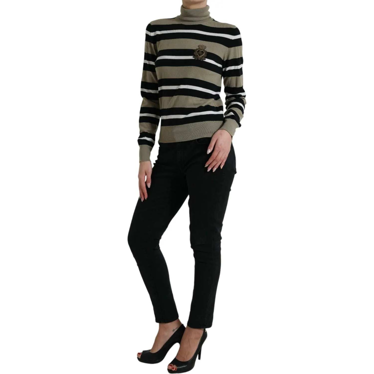 Dolce & Gabbana Elegant Striped Turtleneck Wool Sweater