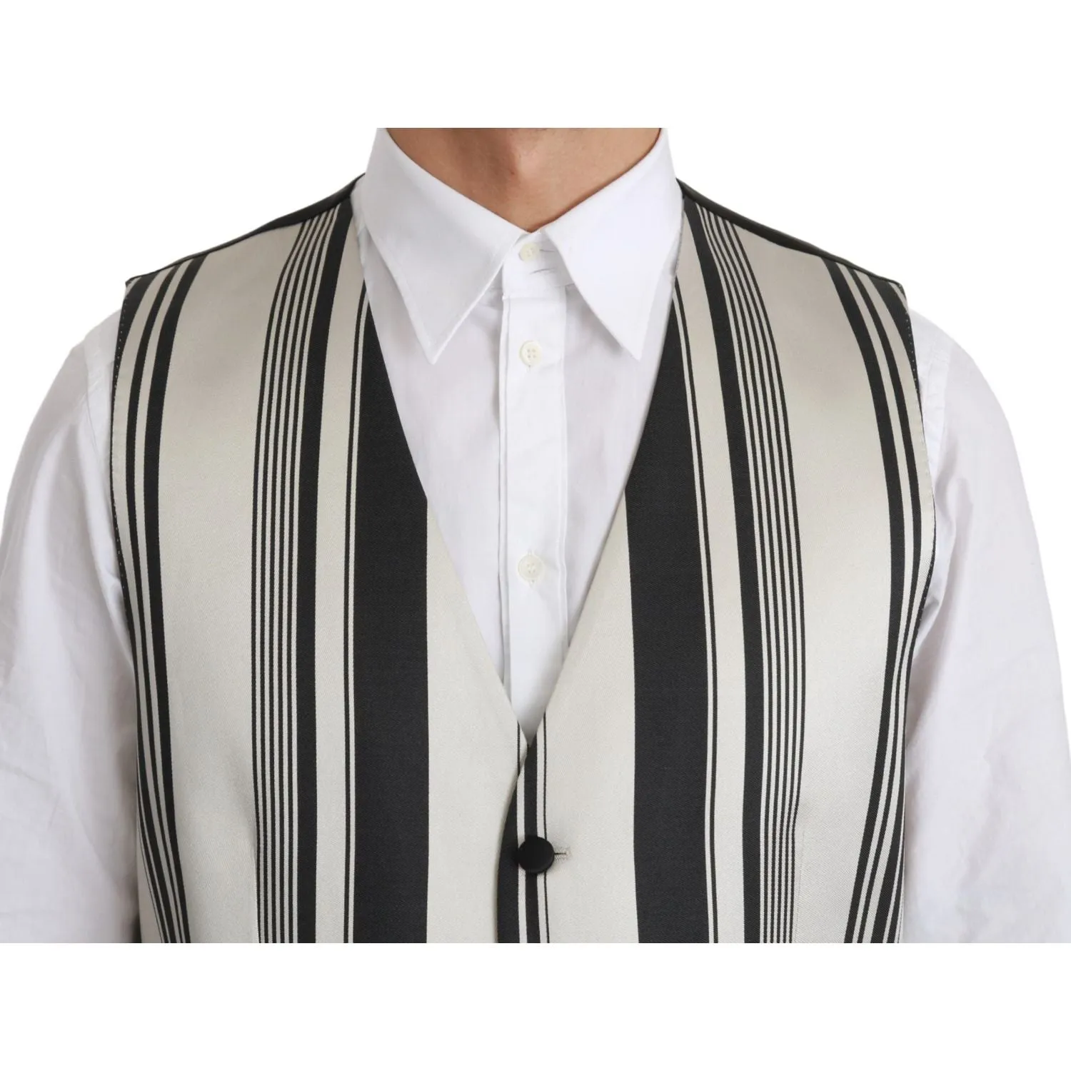 Dolce & Gabbana Stripe Cotton Silk Dress Vest