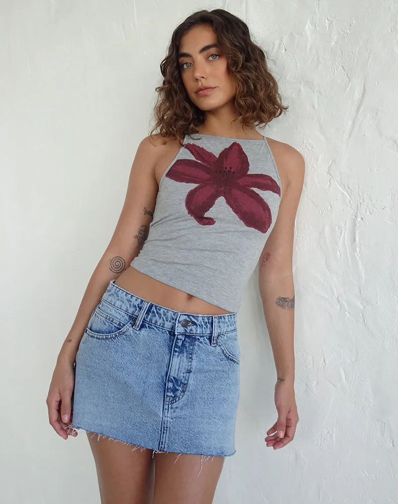 Dudley Vest Top in Grey Marl Painted Flower