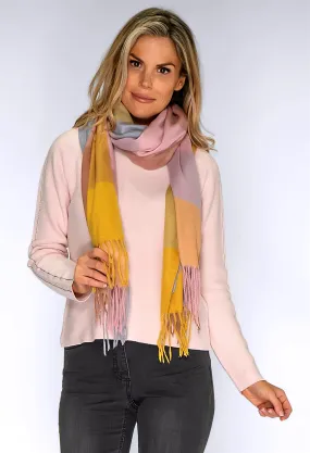 Dusty Pink and Yellow Checked Scarf