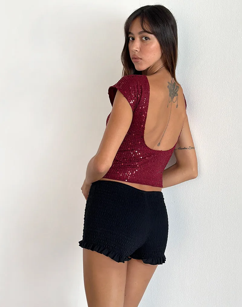 Erika Low Back Top in Gauzy Sequin Red