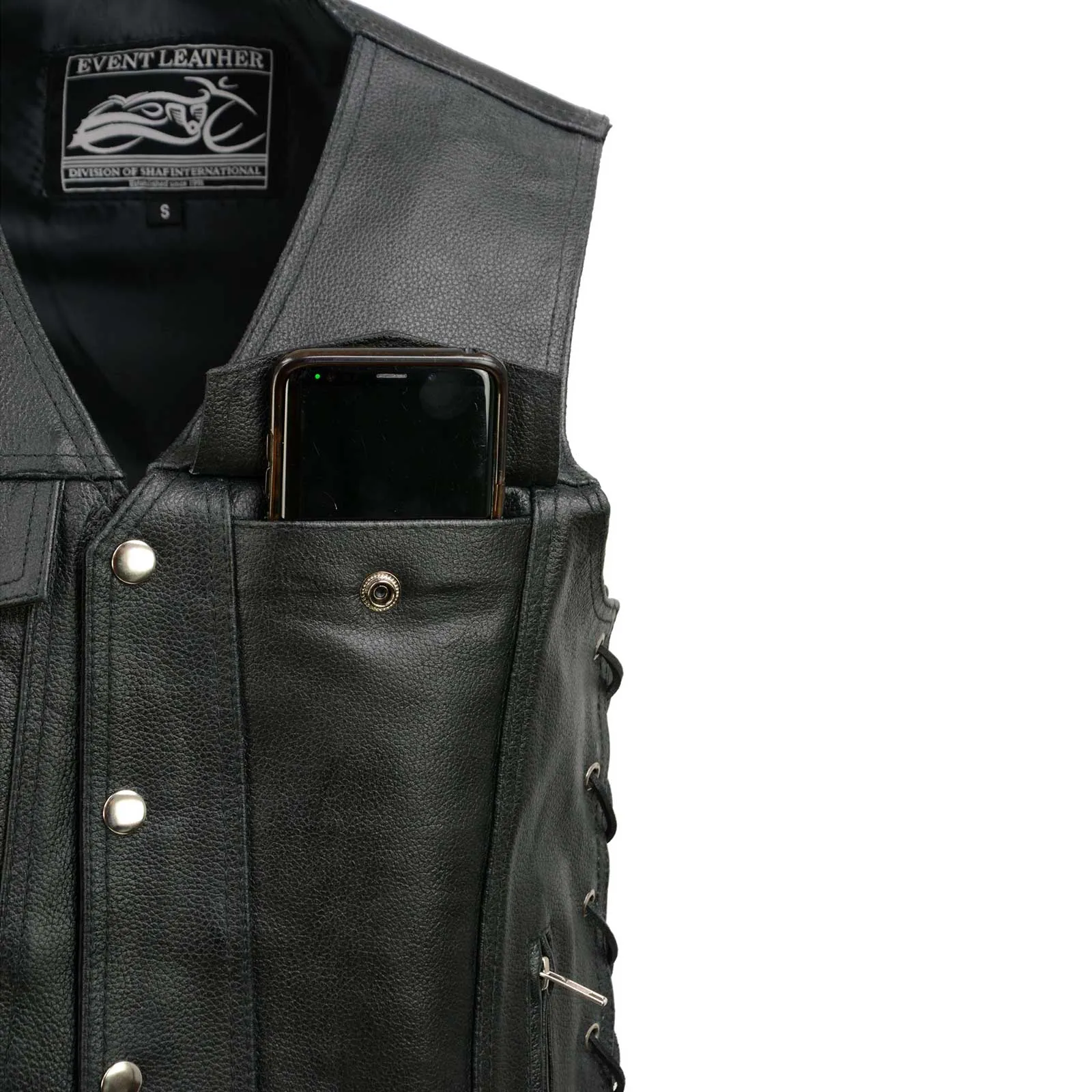 Event Leather EL5360 Black Motorcycle Leather Vest with Denim Style