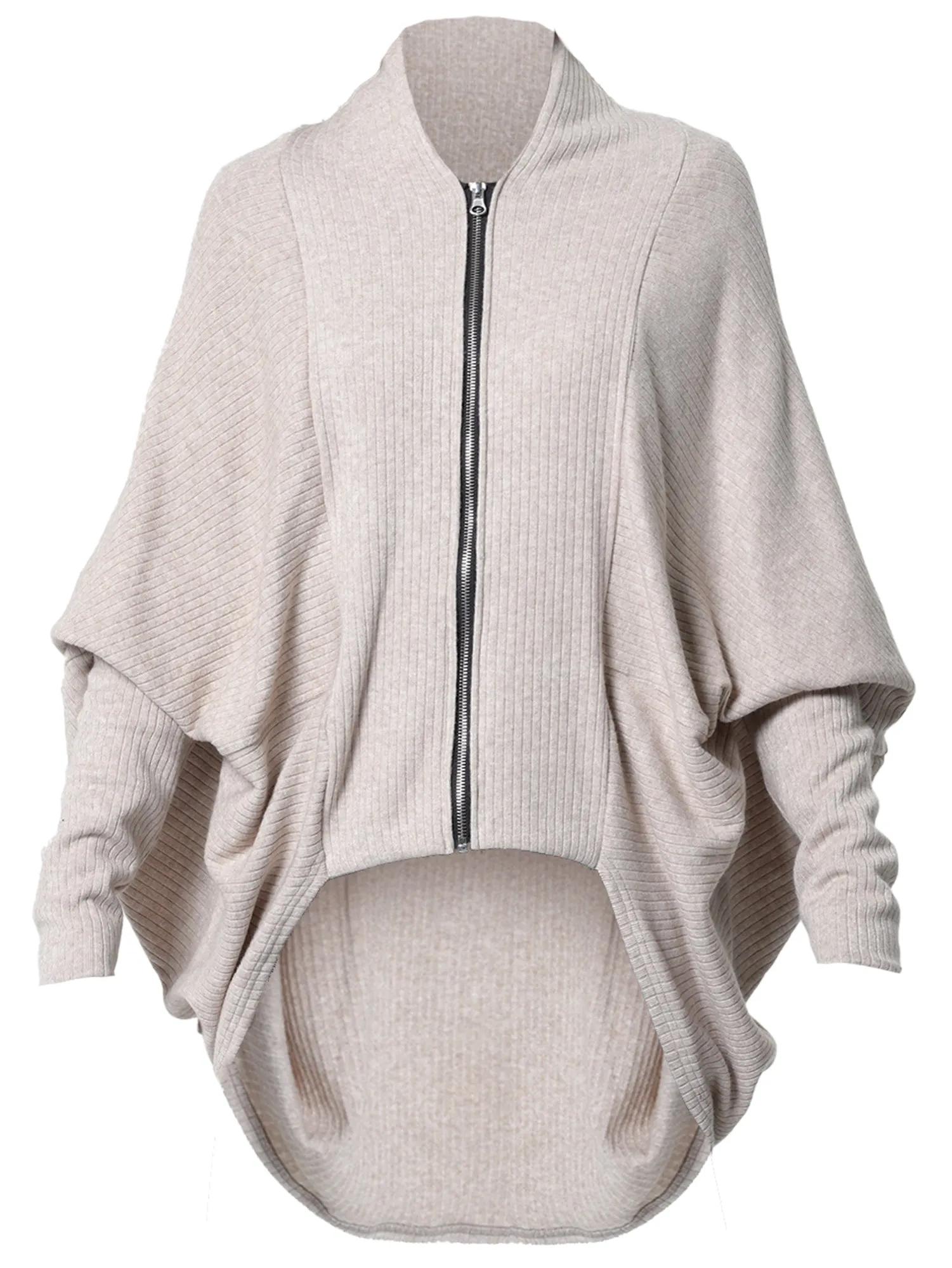 Extravagant Cardigan With Front Zipper In Beige