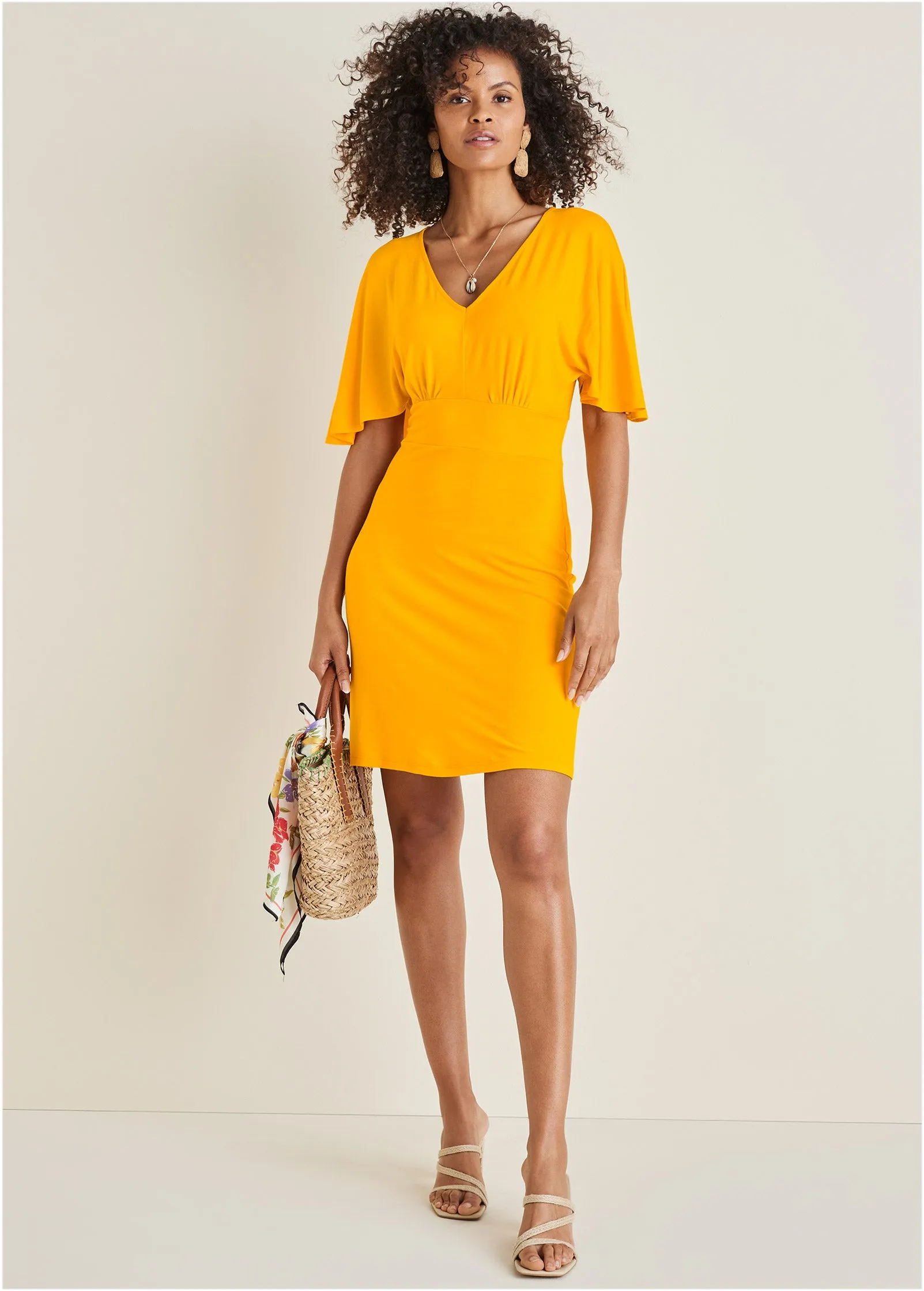 Faux Wrap Dress - Gold