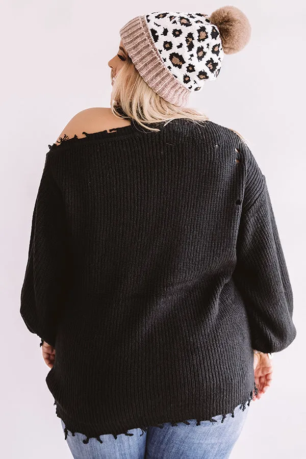 Feels Like Fall Distressed Sweater In Black Curves