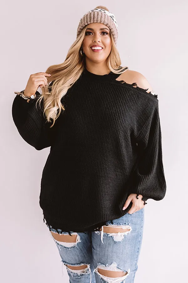 Feels Like Fall Distressed Sweater In Black Curves