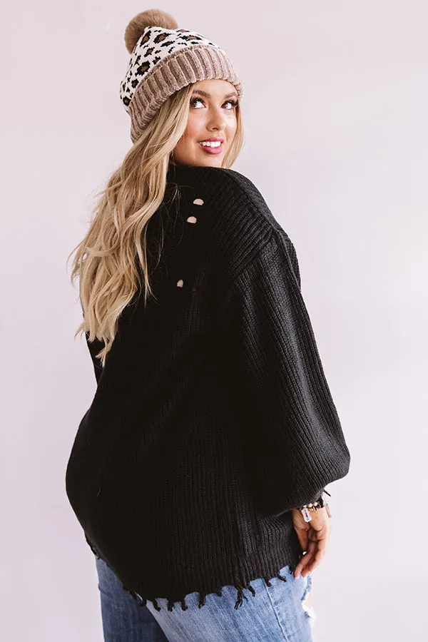 Feels Like Fall Distressed Sweater In Black Curves