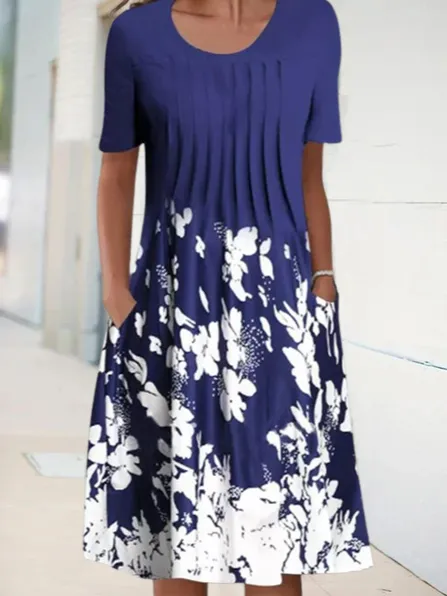 Floral Crew Neck Vacation Casual Midi Dresses