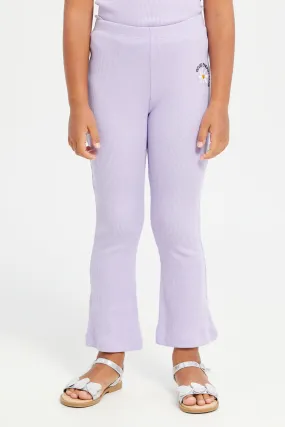 Girls Lilac Ribbed Leggings