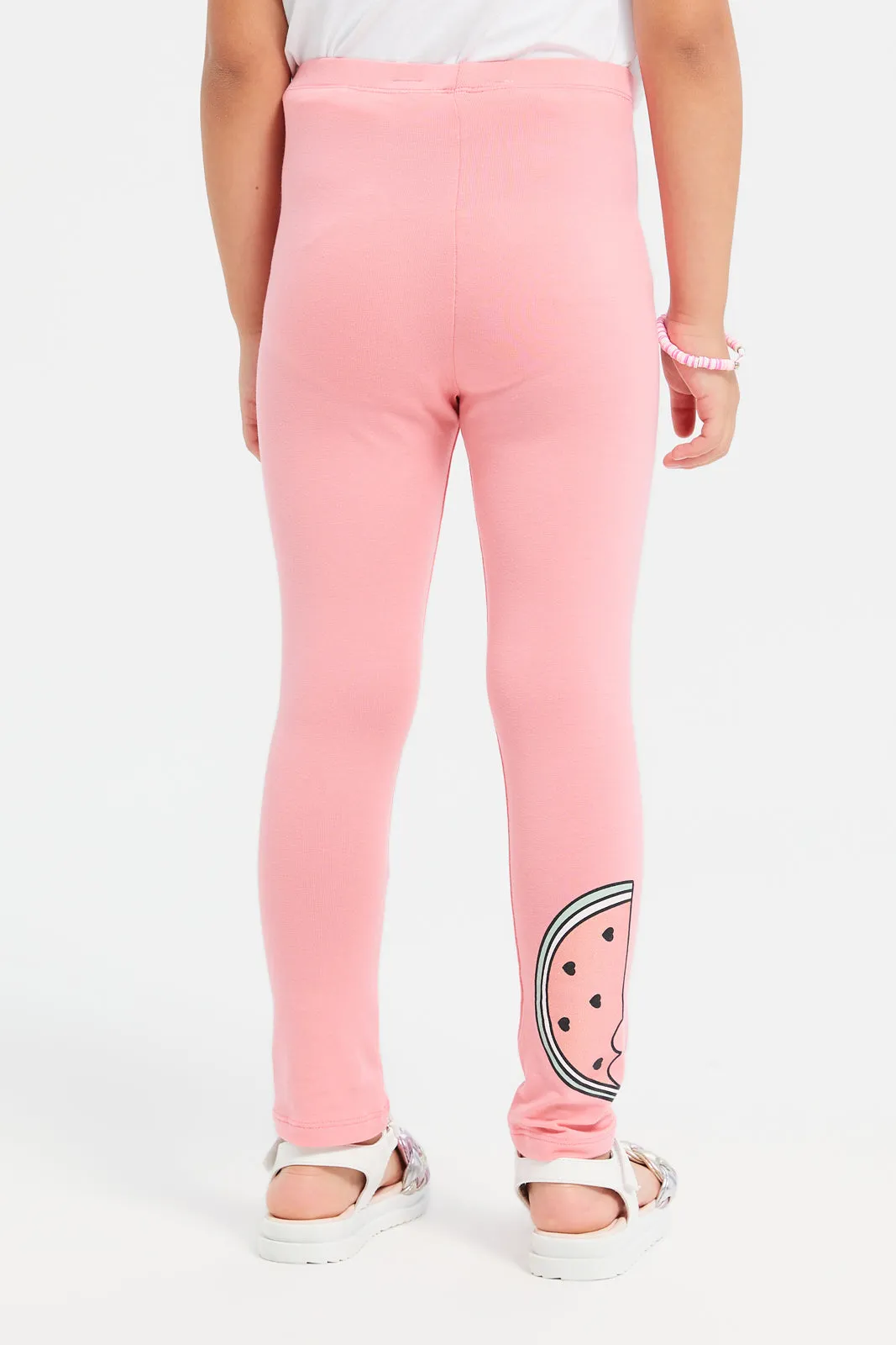 Girls Peach Watermelon Placement Leggings