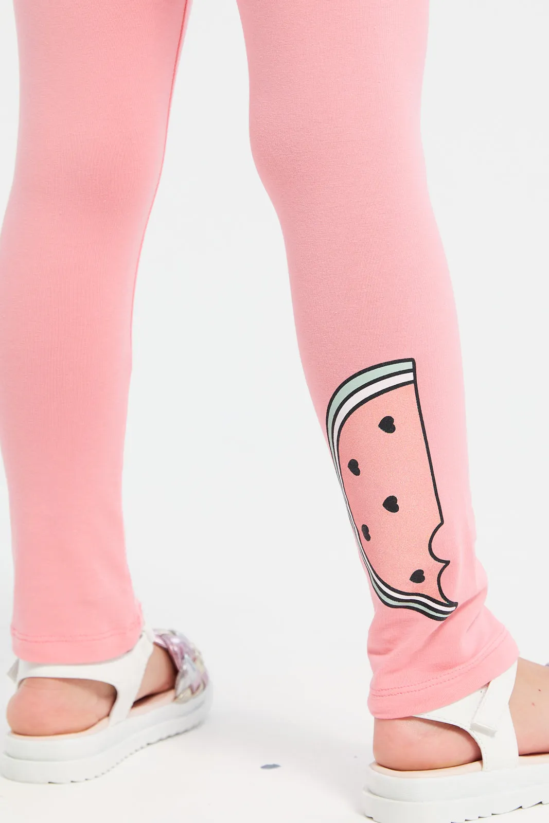 Girls Peach Watermelon Placement Leggings