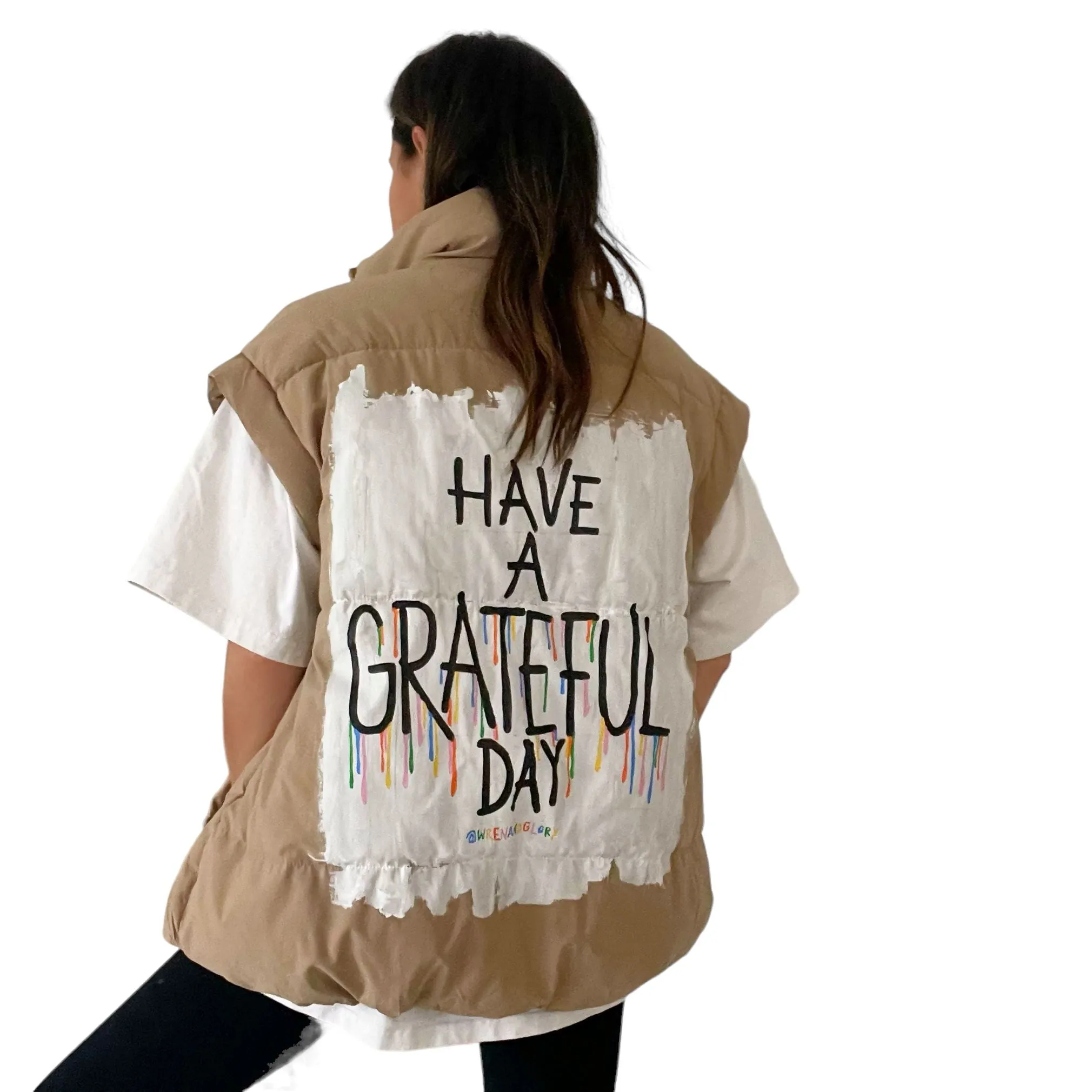 'Grateful' Painted Puffer Vest