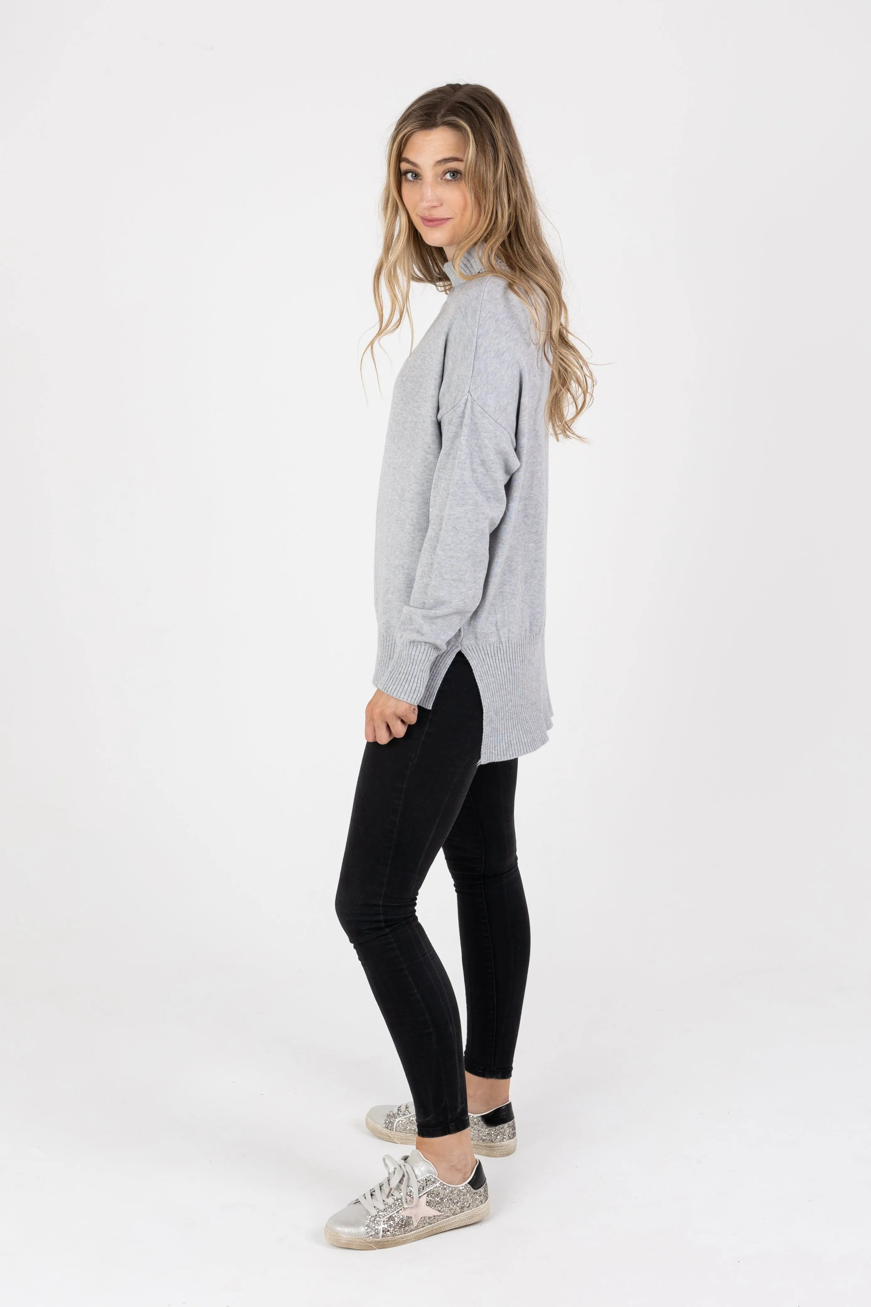 Grey High Neck Plain Jumper