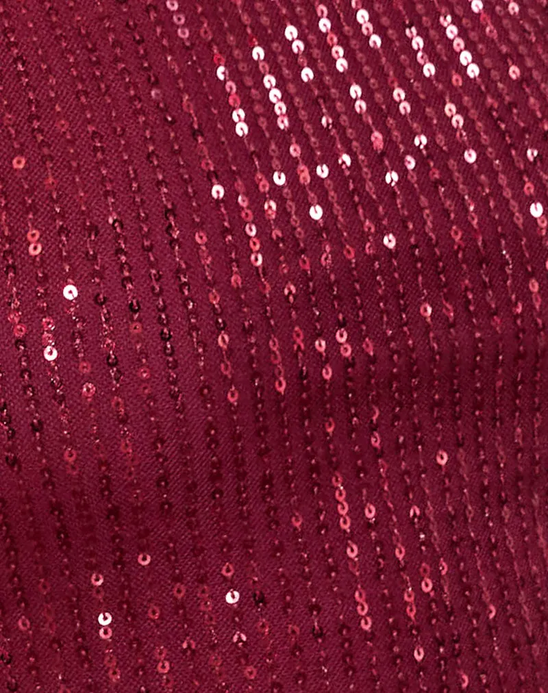 Hala Top in Drape Mini Sequin Maroon