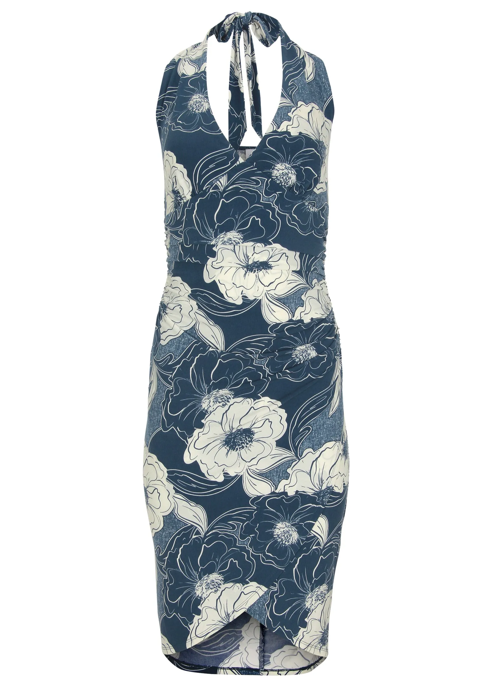 Halter Wrap Dress - Happy Poppy Blue