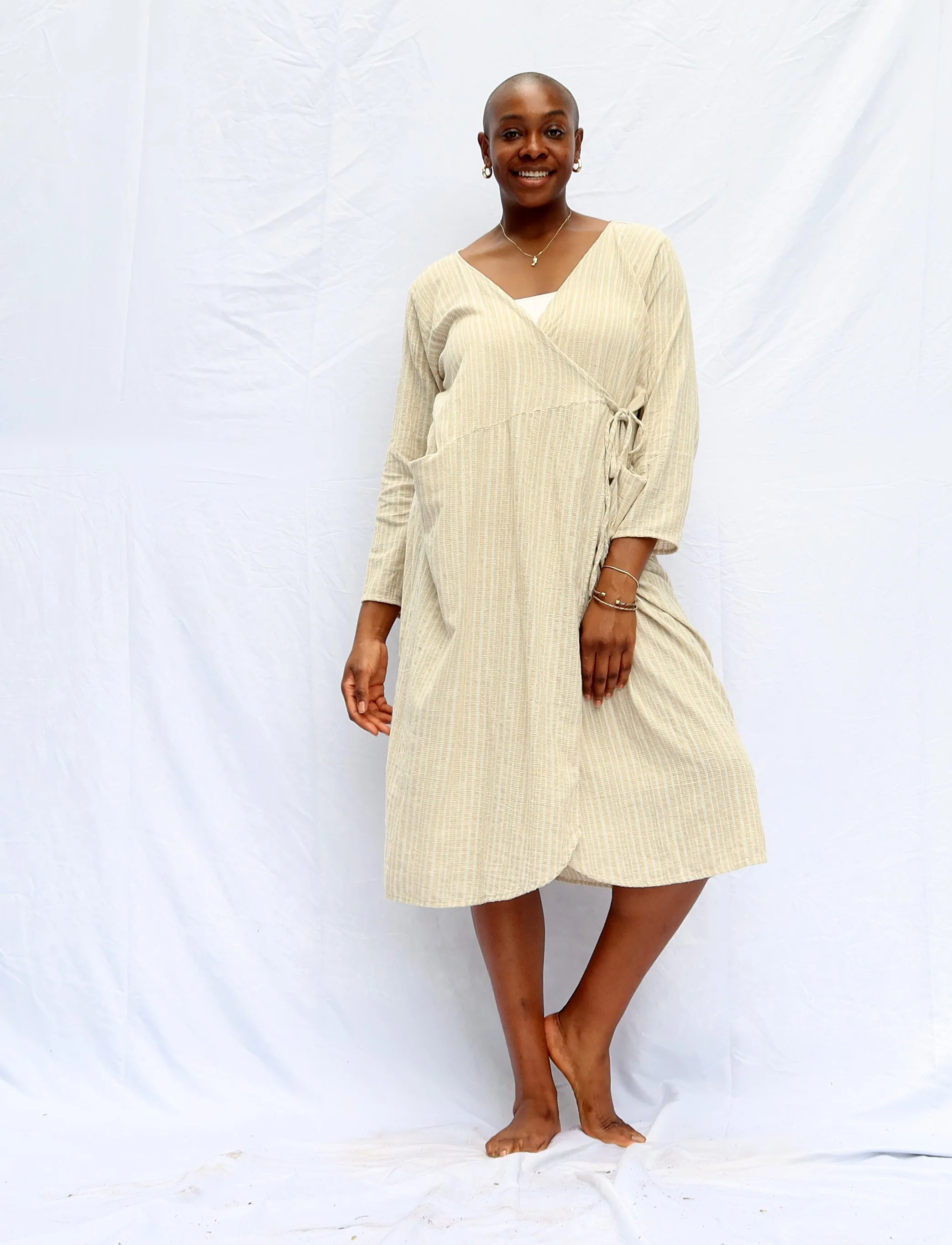 Handwoven - Wrap Origami Below Knee Dress