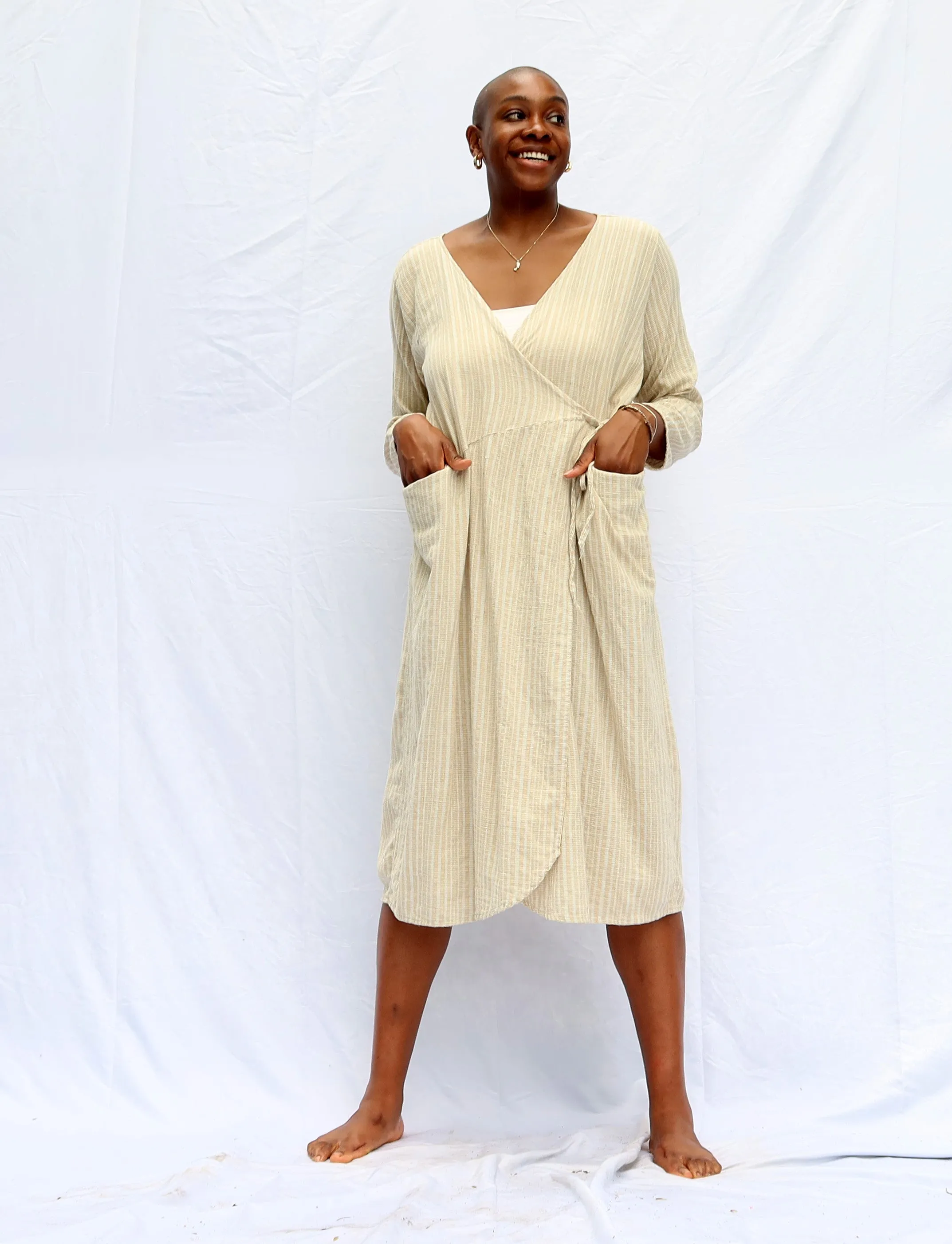 Handwoven - Wrap Origami Below Knee Dress